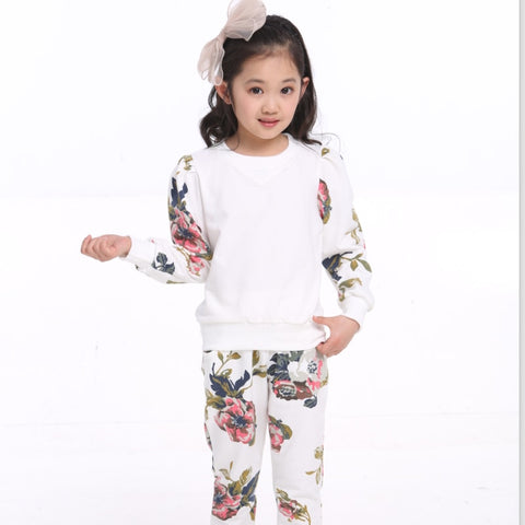 Winter Children Clothing Sets for Girls Floral Baby Clothes Cotton Kids Tracksuit shirt and Pants