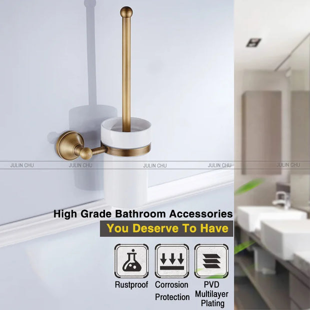 Bronze Bathroom Accessories Hardware Set Antique Hair Dryer Rack Coat Towel Shelf Rail Bar Shower Soap Dish Holder Toilet Brush