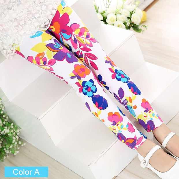 Baby Kids Childrens Printing Flower Toddler Classic Girls Leggings 2-14Y