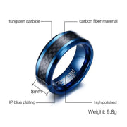 Blue Men's Carbon Fiber Tungsten Carbide Men Ring Jewelry