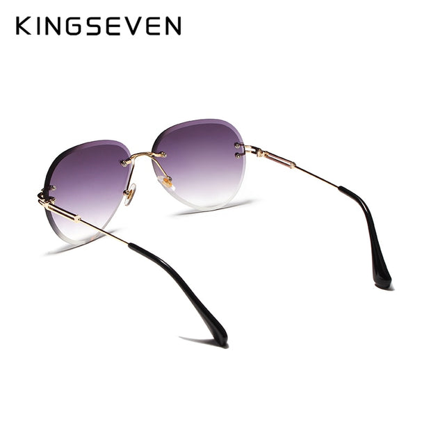 KINGSEVEN DESIGN Women Rimless Pilot Sunglasses Blue Gradient Lens UV400 Protection