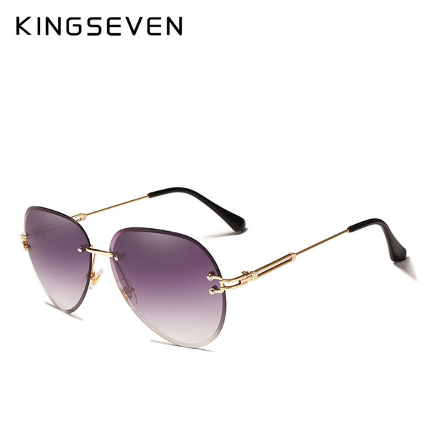 KINGSEVEN DESIGN Women Rimless Pilot Sunglasses Blue Gradient Lens UV400 Protection