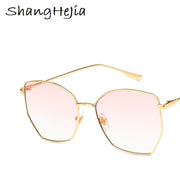 Gafas de sol irregulares Mujer Metal Transparente Rosa UV400 Gafas de gran tamaño