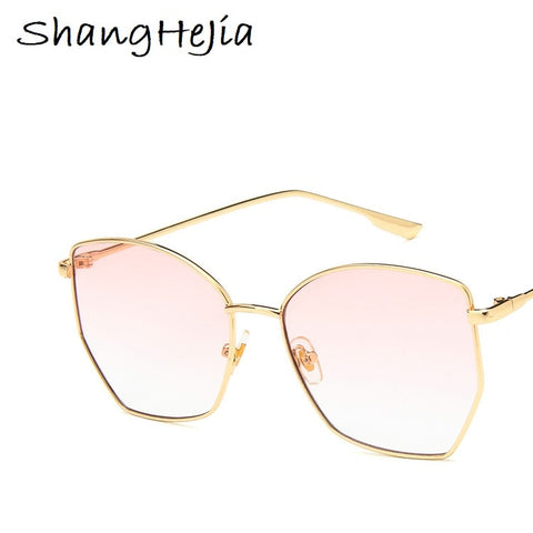 Gafas de sol irregulares Mujer Metal Transparente Rosa UV400 Gafas de gran tamaño