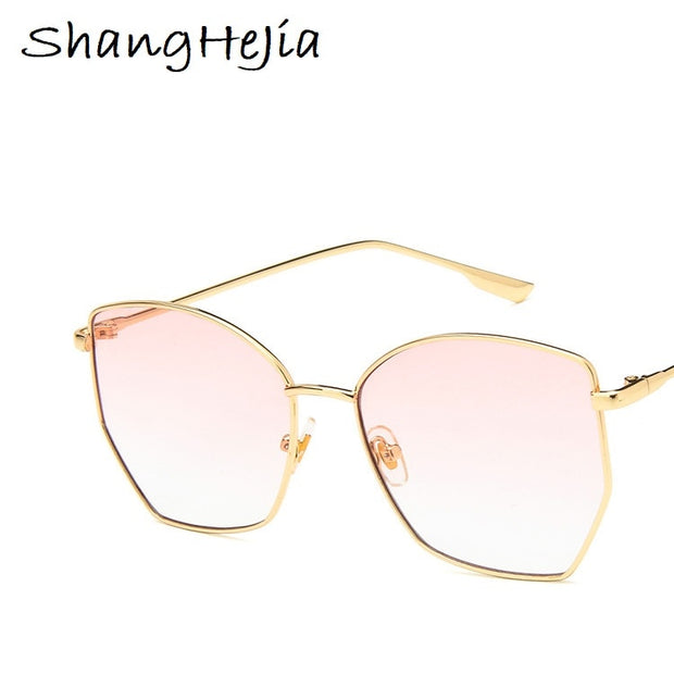 Irregular Sunglasses Women Metal Transparent Pink UV400 Oversized Eyewear