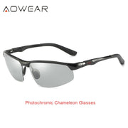 AOWEAR Photochromic Sunglasses Men Polarized Day Night Driving Glasses High Quality Aluminium Rimless Chameleon Eyewear Gafas