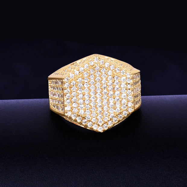 Gold Color Men's Rings Real AAA Cubic Zircon Fashion Jewelry Hip Hop