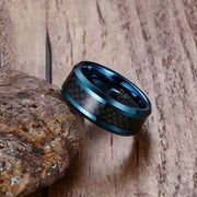 Blue Men's Carbon Fiber Tungsten Carbide Men Ring Jewelry