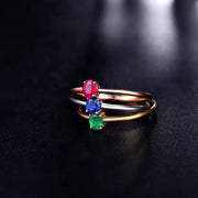 Natural Green Emerald Red Ruby Blue Sapphire Ring Good Gem 18K White Gold Jewelry Simple Design