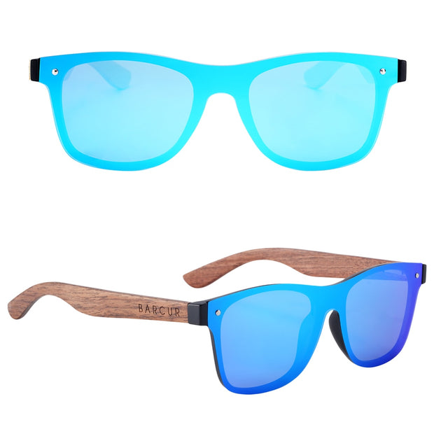 BARCUR Walnut Sunglasses for Men Polarized Wood Sun Glasses UV400 Oculos De Sol Masculino Feminino