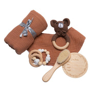 1 Juego de juguetes de baño para bebé, Toalla de baño para bebé, pulsera sonajero de madera, sonajeros de juguete de ganchillo, productos de baño infantil, campana para cama de recién nacido