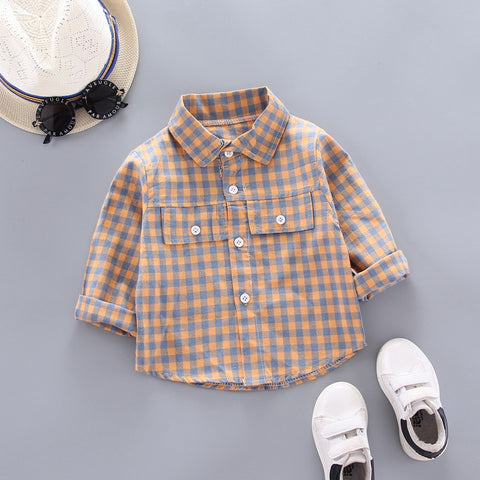 Kids Shirt Clothes Blouses Infant Boy Plaid Cotton Tops 1-4 Years Kids Long Sleeves Shirt