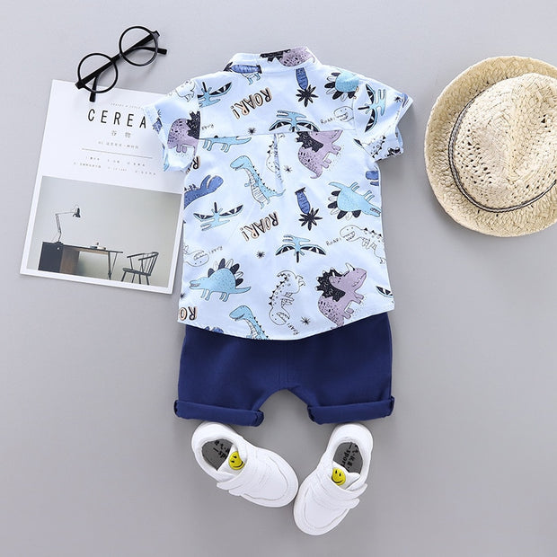 New Fashion Summer Baby Boys Girls Clothes Infant Cartoon Dinosaur Print T-shirt Shorts 2pcs/sets Kids Suits Children's Garment