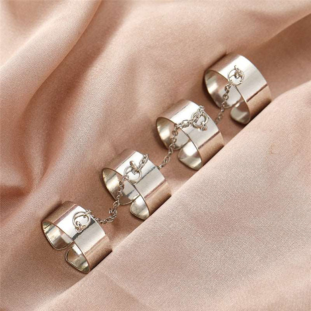 17KM Hiphop Gold Color Chain Rings Set For Women Girls Punk Geometric Simple Finger Rings Trend Jewelry