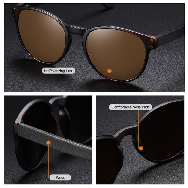 Polarized Sunglasses Men Women S5091 Brand  Wooden Sunglasses Women Round frame UV400