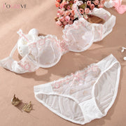 Nuevo Conjunto de sujetador de lencería de encaje transparente, sexy, ultrafino, rosa, loto, bordado exquisito