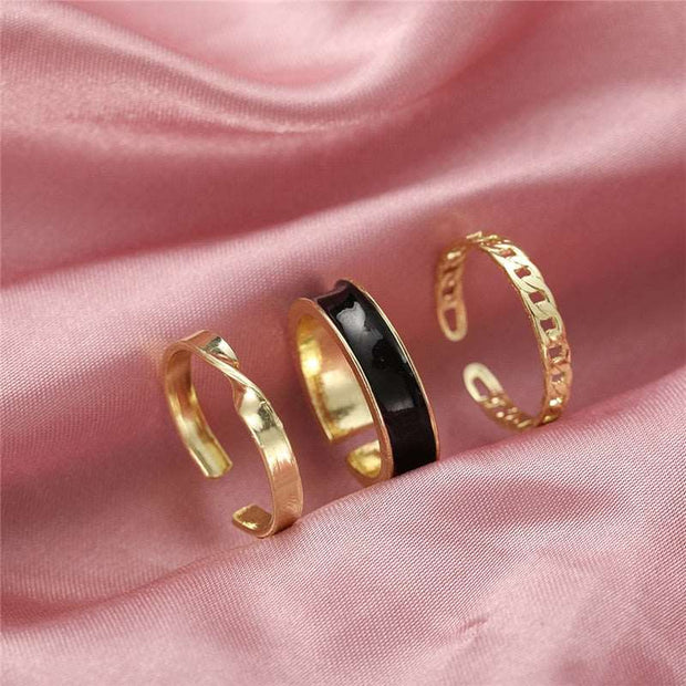 17KM Hiphop Gold Color Chain Rings Set For Women Girls Punk Geometric Simple Finger Rings Trend Jewelry