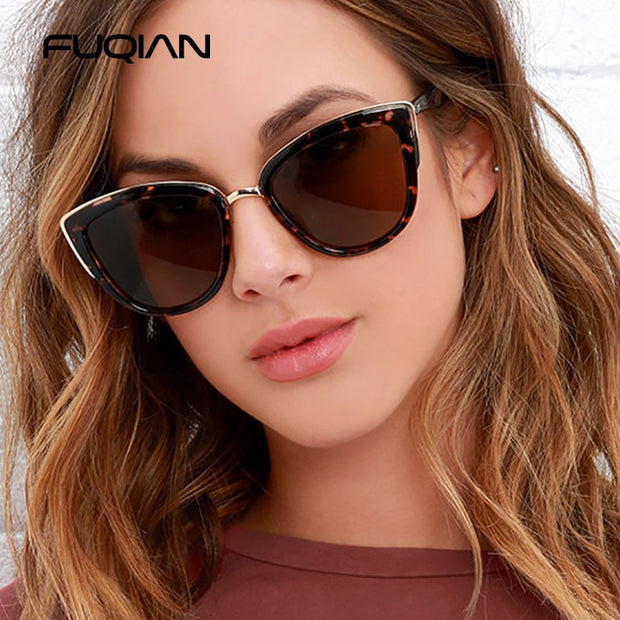 FUQIAN Classic Cateye Women Sunglasses Vintage Anti-glare Sun Glasses Female Fashion Leopard Driving Shades UV400