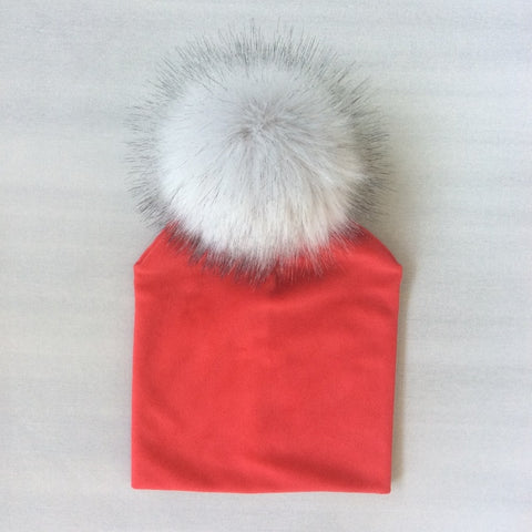 Kids Girls Solid Velvet Hat with Pompon Baby Cap Children's Accessories