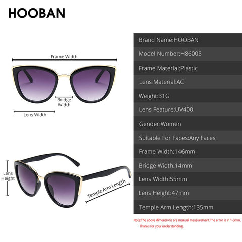 HOOBAN Fashion Cat Eye Sunglasses Women Retro Cateye Ladies Sun Glasses Stylish Driving Eyewear Female UV400