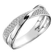 Two Tone X Shape Cross Ring for Women Jewelry Dazzling CZ Stone Large Modern