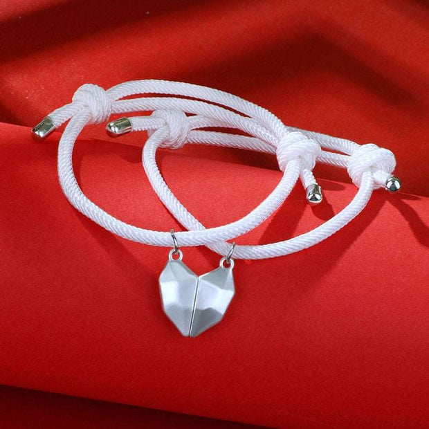 2Pcs Fashion Lovers Matching Friendship Heart Pendant Couple Magnetic Distance Faceted Heart Pendant Necklace Couple Jewelry