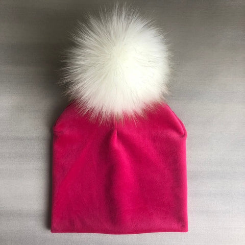 Gorro de terciopelo liso para niñas y niños, gorro con pompón para bebé, gorro con pompón, accesorios para niños