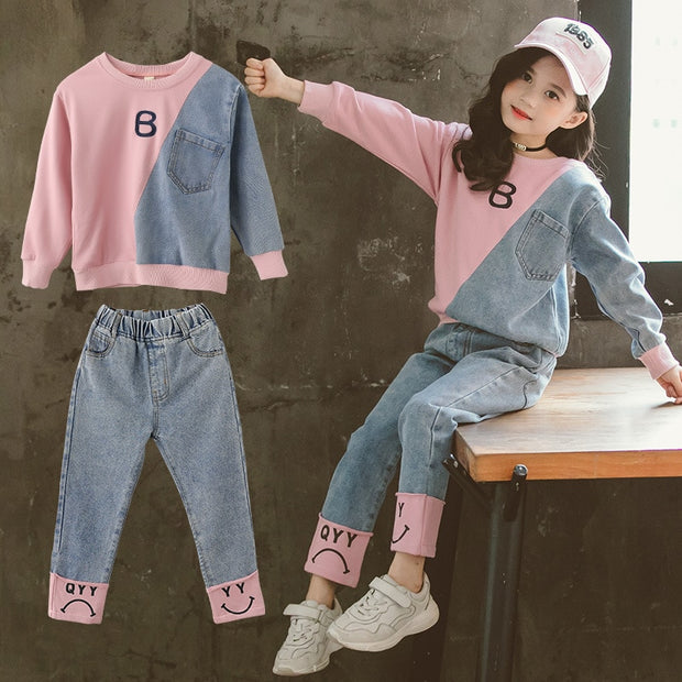 Children Clothing Set Hoodie Jeans Kids Tracksuit Kids Sport Suits for Girls Clothes 6 8 10 12 Years