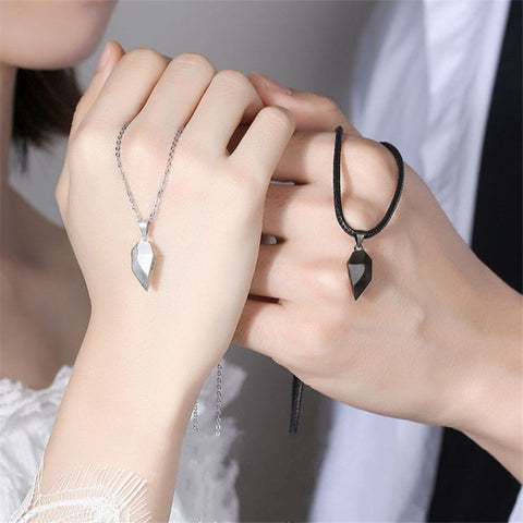 2 uds amantes de la moda a juego amistad corazón colgante pareja distancia magnética facetado corazón colgante collar pareja joyería