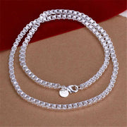 925 Sterling Silver 4mm Round Box Chain Bracelet Necklace Sets For Women Jewelry