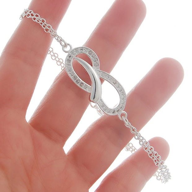 New Bracelet 925 Silver Clear CZ Charm Bracelet for Women Fine Jewelry