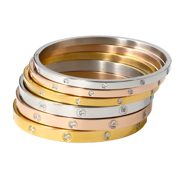 Crystals Lover Bracelets Stainless Steel Bangles Cubic Zirconia Women Gold Color Bangles Jewelry Brand Jewelry Gifts