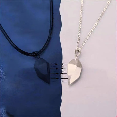 2 uds amantes de la moda a juego amistad corazón colgante pareja distancia magnética facetado corazón colgante collar pareja joyería