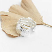 Real 925 Sterling Silver Jewelry Feather Open Rings For Women Original Design Luxury Accessories