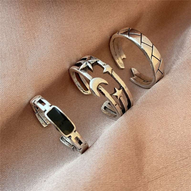 17KM Hiphop Gold Color Chain Rings Set For Women Girls Punk Geometric Simple Finger Rings Trend Jewelry