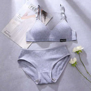 New Pure Cotton Girls Youth Gathering No Steel Ring Cup Thin Anti-sagging Bra Set Lingerie