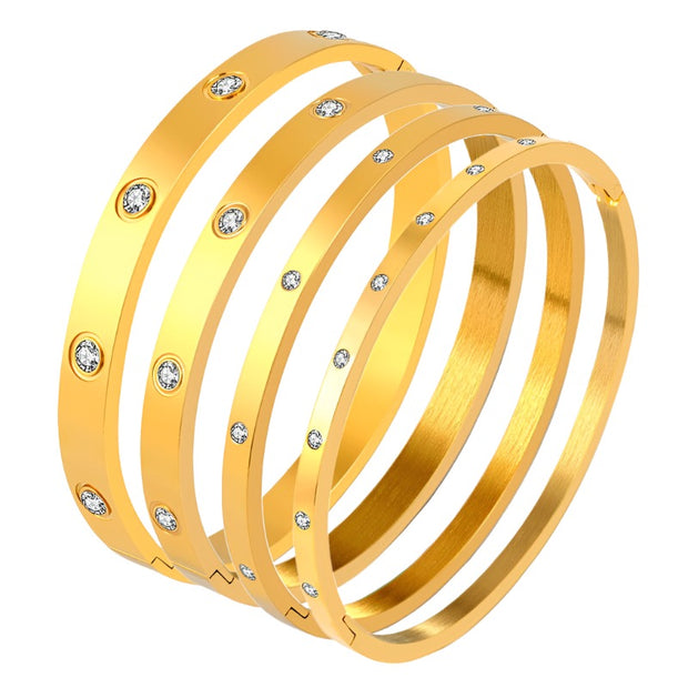 FYSARA, pulseras para amantes de los cristales de 3/4/6/8mm, brazaletes de acero inoxidable, Zirconia cúbica, brazaletes de Color dorado para mujer, regalos de joyería de marca