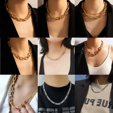 Heavy Metal Thick Chain Choker Clavicle Necklace for Women Charms Alloy Adjustable Jewelry