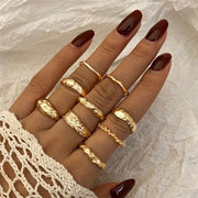 17KM Hiphop Gold Color Chain Rings Set For Women Girls Punk Geometric Simple Finger Rings Trend Jewelry