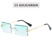 Gafas de sol rectangulares pequeñas para mujer, anteojos de sol cuadrados sin montura, estilo veraniego, Uv400, verde y marrón, 2022