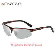 AOWEAR Photochromic Sunglasses Men Polarized Day Night Driving Glasses High Quality Aluminium Rimless Chameleon Eyewear Gafas