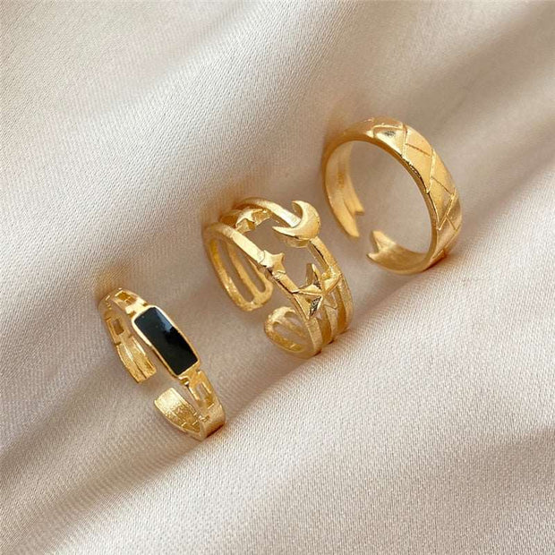 17KM Hiphop Gold Color Chain Rings Set For Women Girls Punk Geometric Simple Finger Rings Trend Jewelry