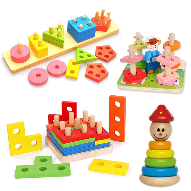 Wooden Puzzles Kids Montessori Toys Graphic Cartoon Colorful Early Enlightenment Learning Toy Animal Shape Puzzle