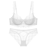 New Sexy Transparent Solid Bow Back Closure Ladies Ultrathin Lace ABCDE Cup Bra Briefs Lingerie Set