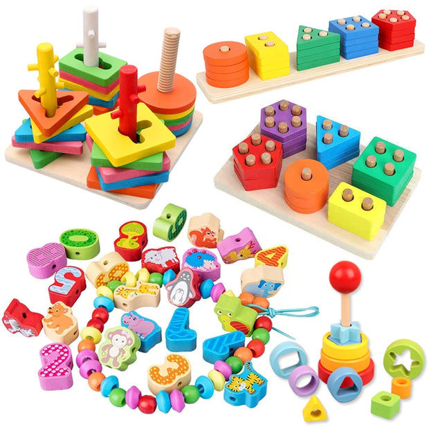 Wooden Puzzles Kids Montessori Toys Graphic Cartoon Colorful Early Enlightenment Learning Toy Animal Shape Puzzle