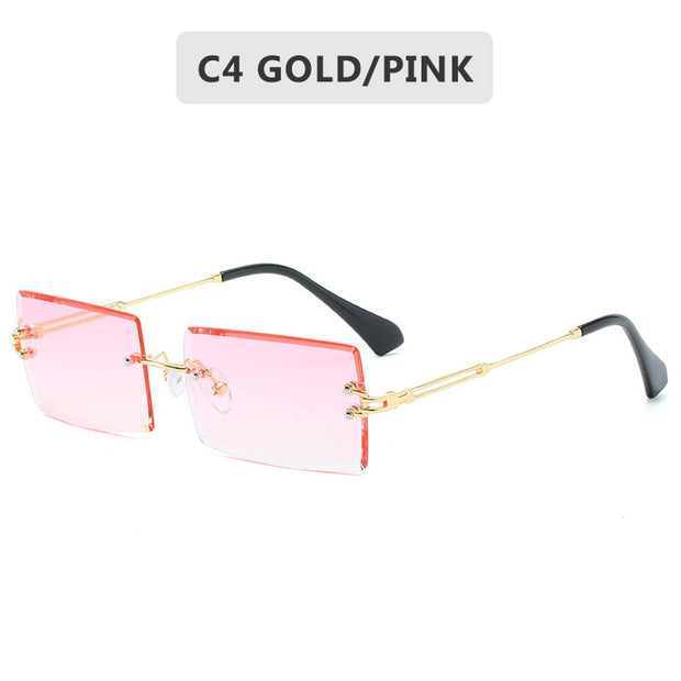 Fashion Small Rectangle Sunglasses Women Rimless Square Sun Glasses  2022 Summer Style Female Uv400 Green Brown