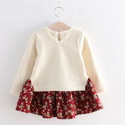 New Arrival Winter Baby Toddler Faux-two Bunny Print Floral Dresses for Kids Girls Clothing