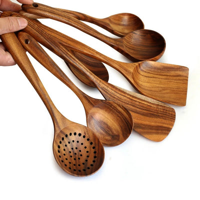 Luxury Teak natural wood High Quality Durable Tableware Cooking Kitchen tool kit 1-7pcs set