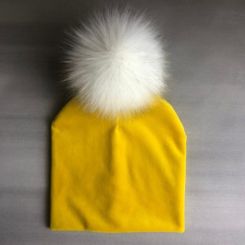 Gorro de terciopelo liso para niñas y niños, gorro con pompón para bebé, gorro con pompón, accesorios para niños