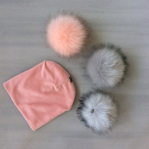 Gorro de terciopelo liso para niñas y niños, gorro con pompón para bebé, gorro con pompón, accesorios para niños